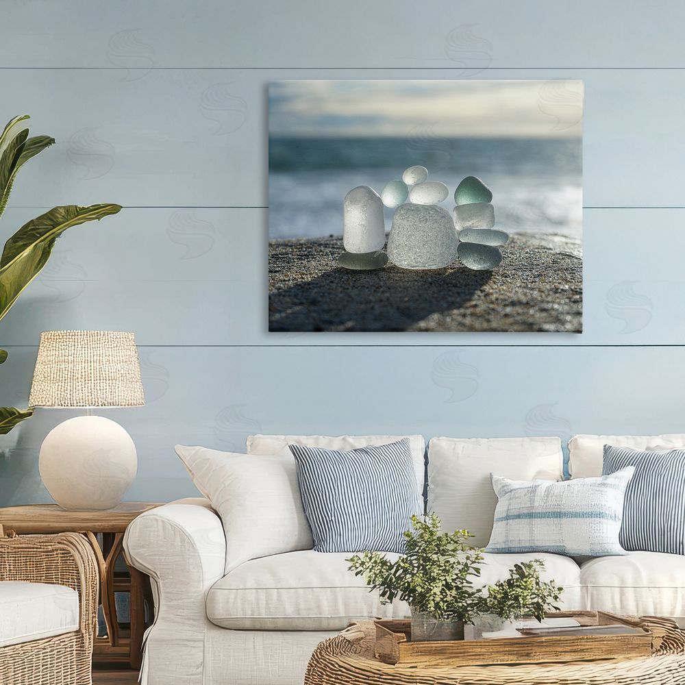LMarie Allen Balancing Sea Glass Pebbles Stretched Canvas Wall Art in Room
