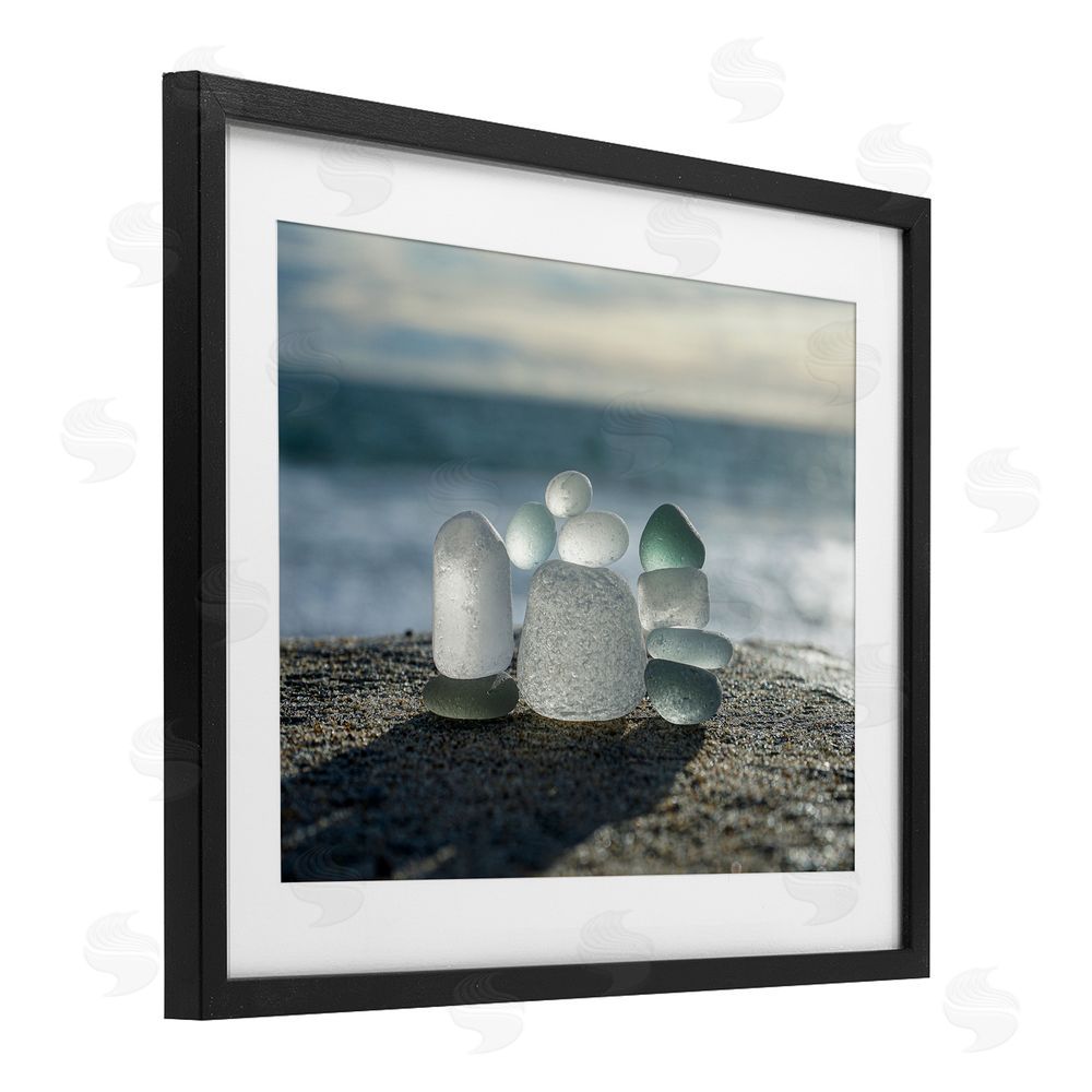 LMarie Allen Balancing Sea Glass Pebbles Black Framed Print Under Glass Wall Art