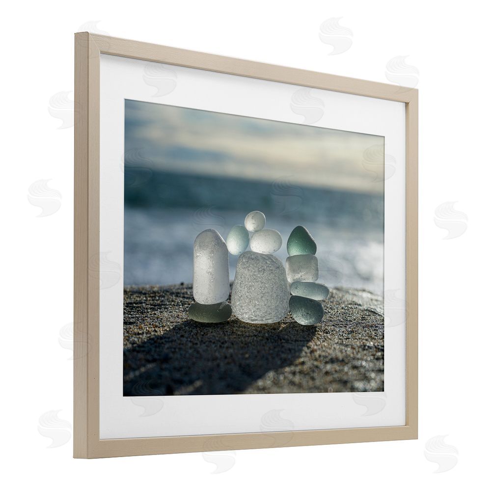 LMarie Allen Balancing Sea Glass Pebbles Brown Framed Print Under Glass Wall Art