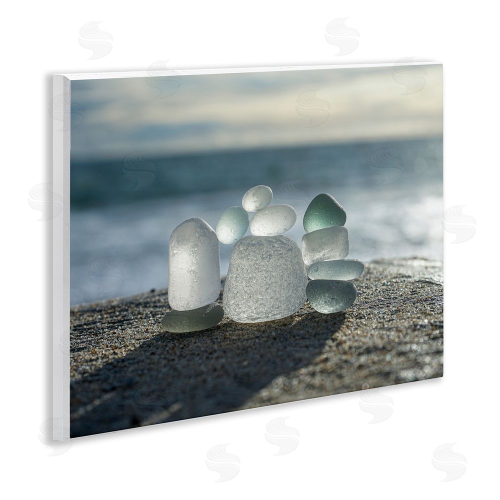 LMarie Allen Balancing Sea Glass Pebbles Wooden Wall Plaque Art Print