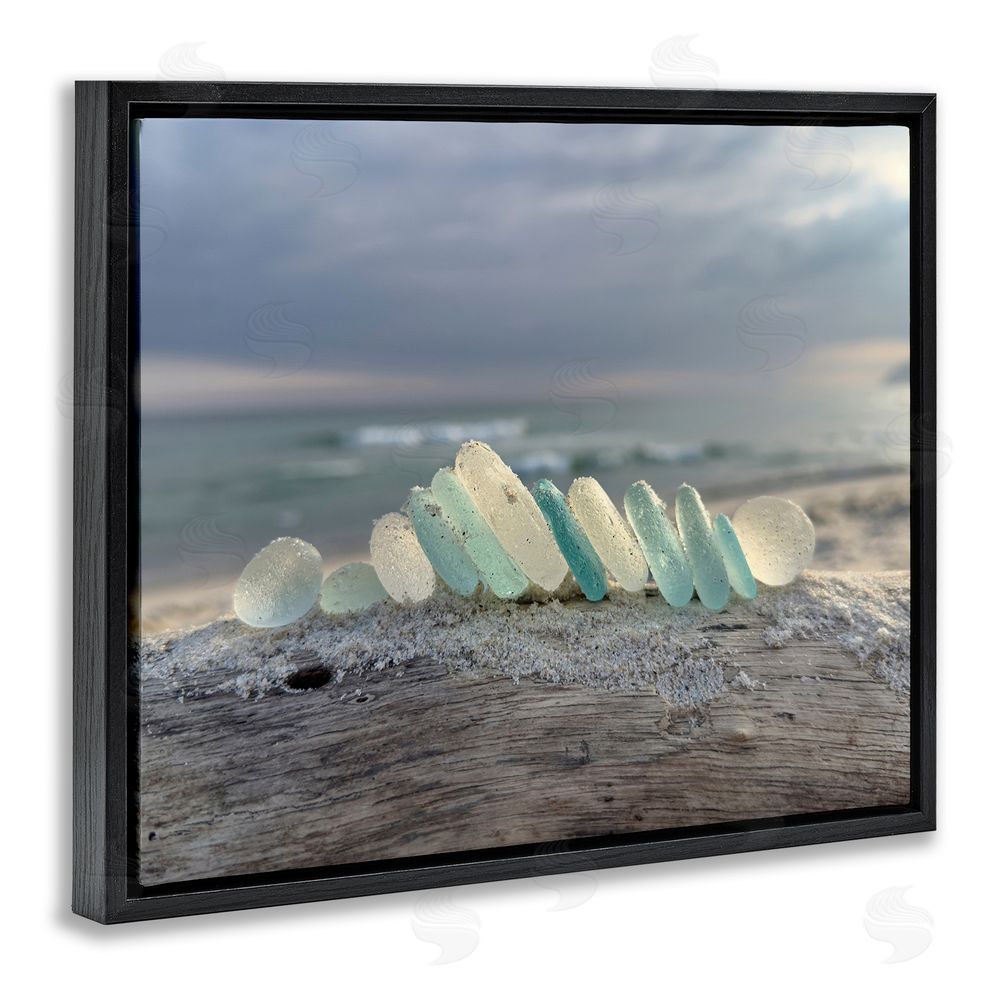 LMarie Allen Sea Glass On Driftwood Black Floating Frame Canvas Wall Art Print