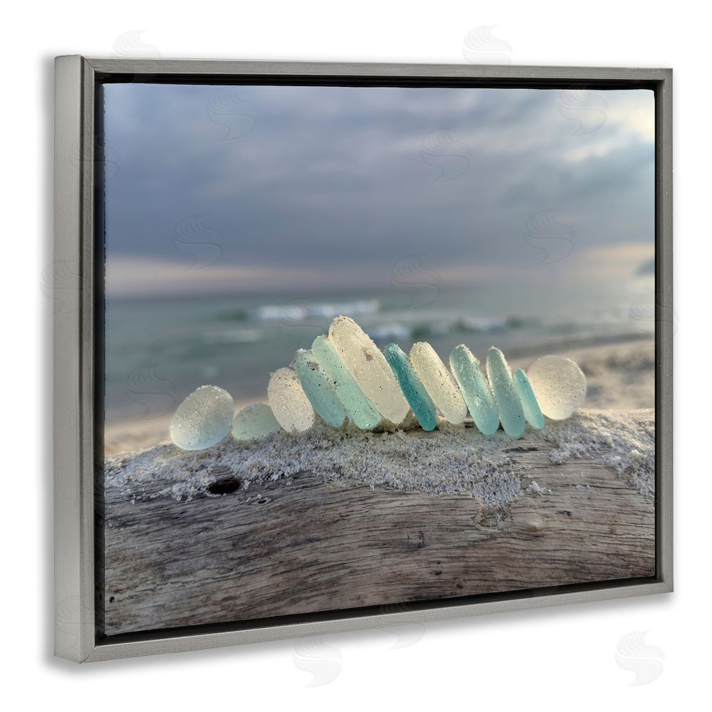 LMarie Allen Sea Glass On Driftwood Gray Floating Frame Canvas Wall Art Print