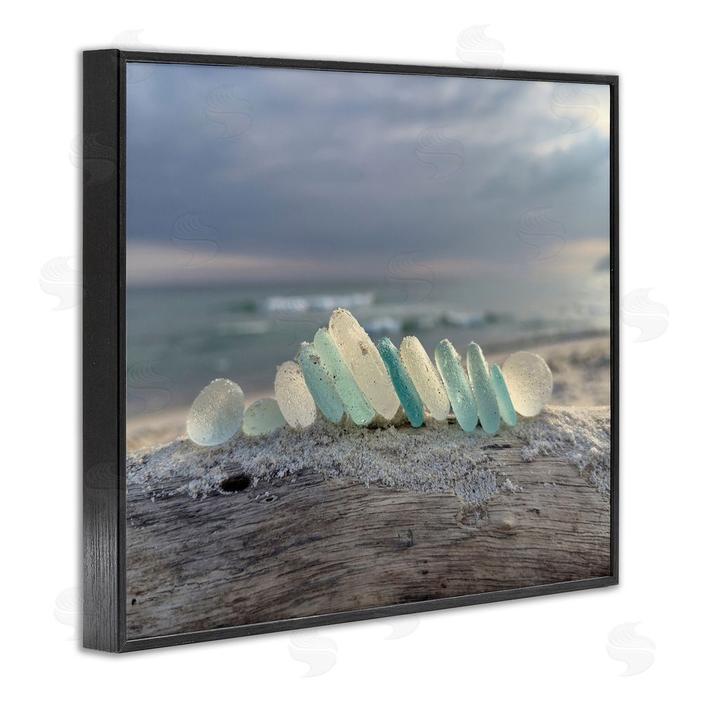 LMarie Allen Sea Glass On Driftwood Black Framed Giclee Wall Art Print