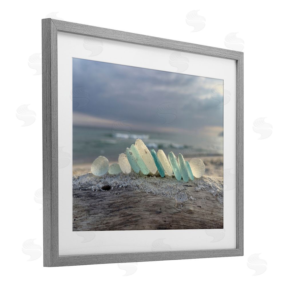 LMarie Allen Sea Glass On Driftwood Gray Framed Print Under Glass Wall Art