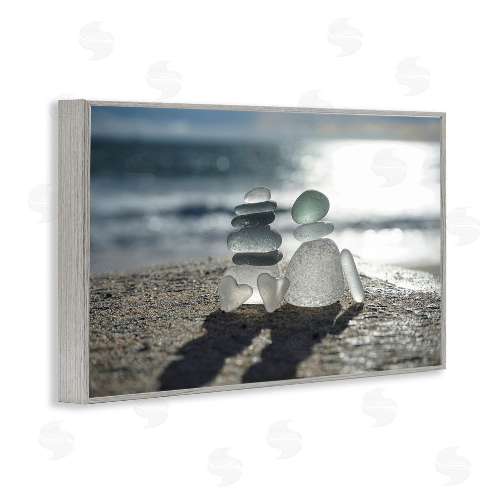 LMarie Allen Zen Sea Glass Hearts Gray Framed Giclee Wall Art Print