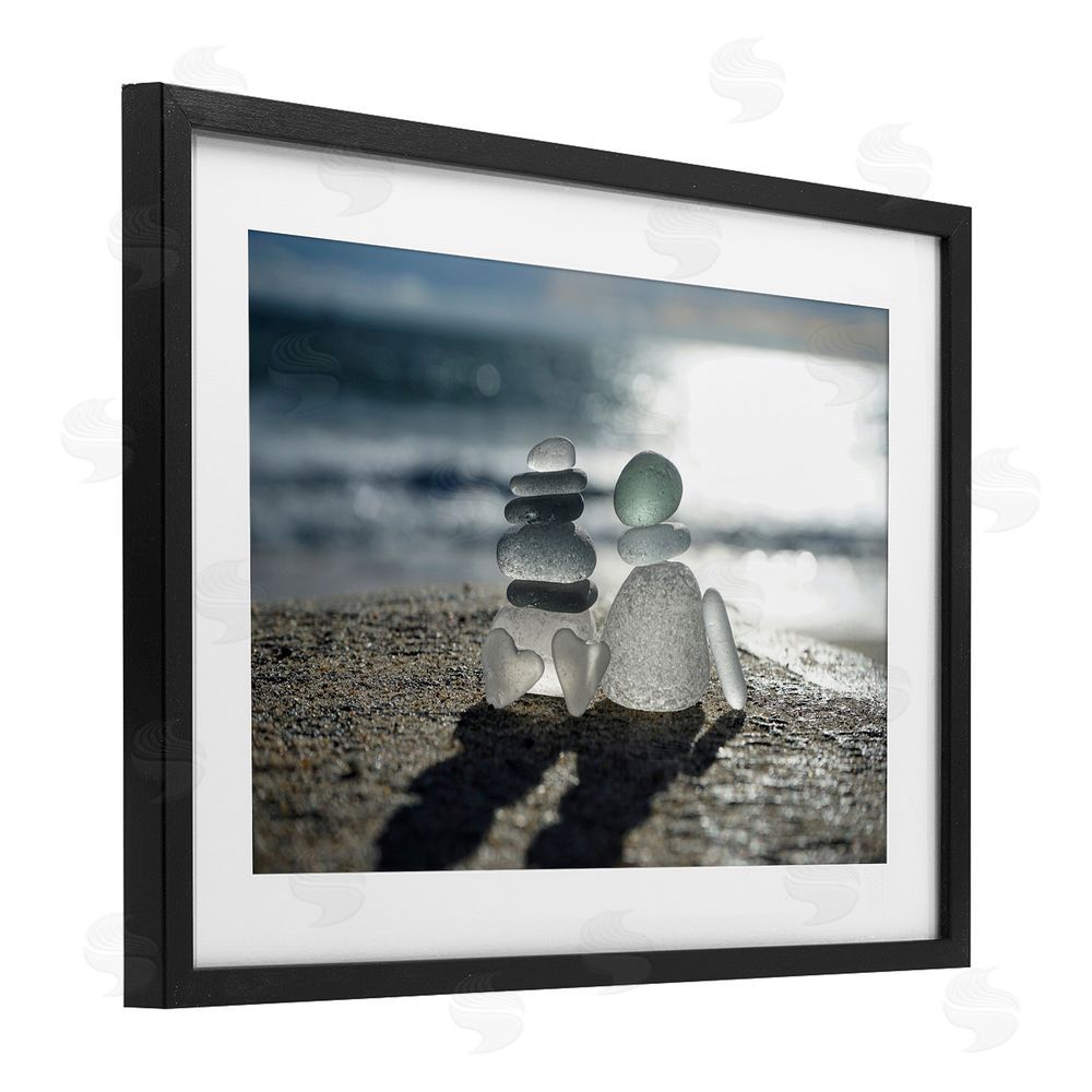 LMarie Allen Zen Sea Glass Hearts Black Framed Print Under Glass with Matting Wall Art