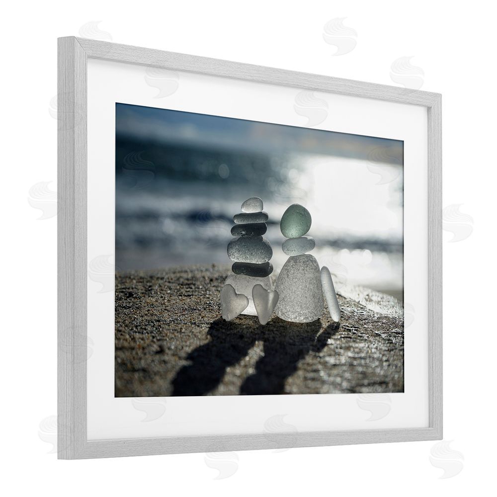 LMarie Allen Zen Sea Glass Hearts Gray Framed Print Under Glass with Matting Wall Art