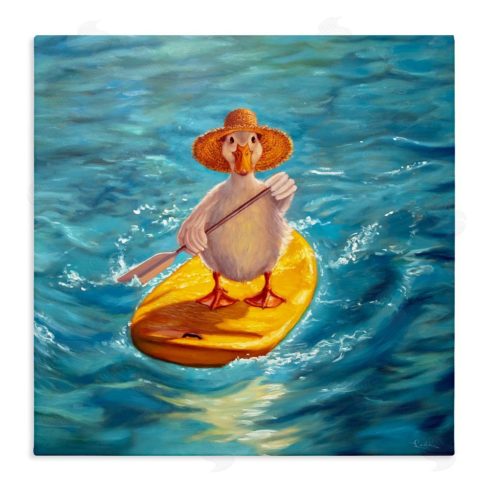 Lucia Heffernan The Paddler Duck with Straw Hat Stretched Canvas Wall Art Print