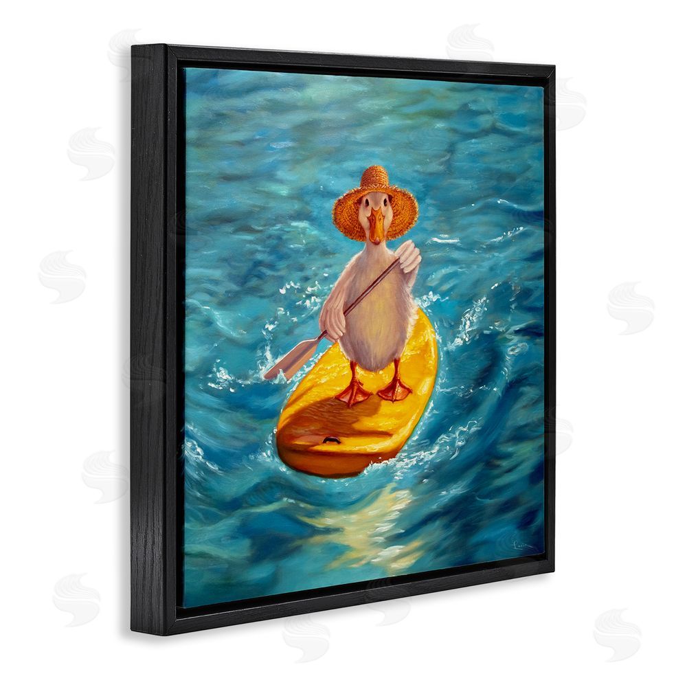 Lucia Heffernan The Paddler Duck with Straw Hat Black Floating Frame Canvas Wall Art Print