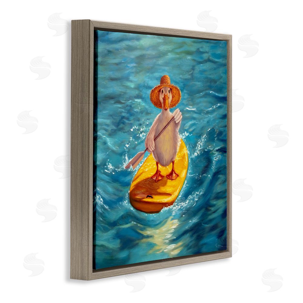 Lucia Heffernan The Paddler Duck with Straw Hat Brown Floating Frame Canvas Wall Art Print