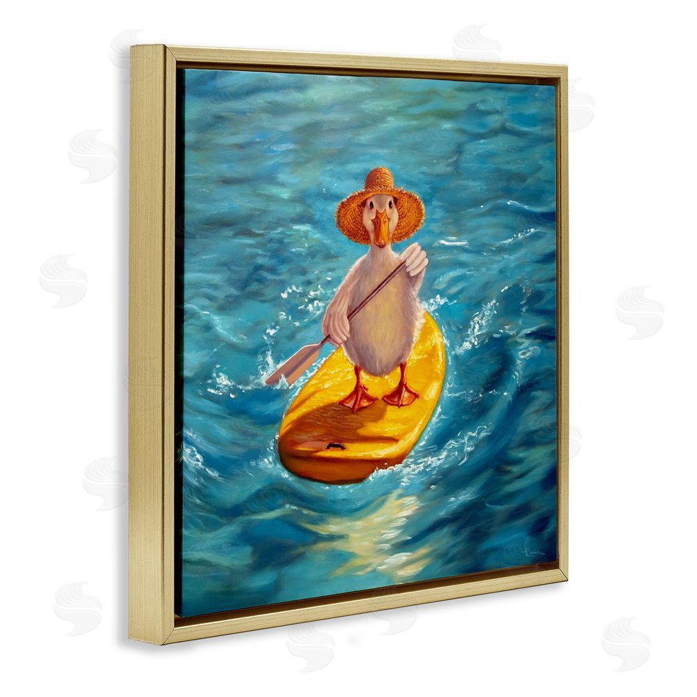 Lucia Heffernan The Paddler Duck with Straw Hat Gold Floating Frame Canvas Wall Art Print