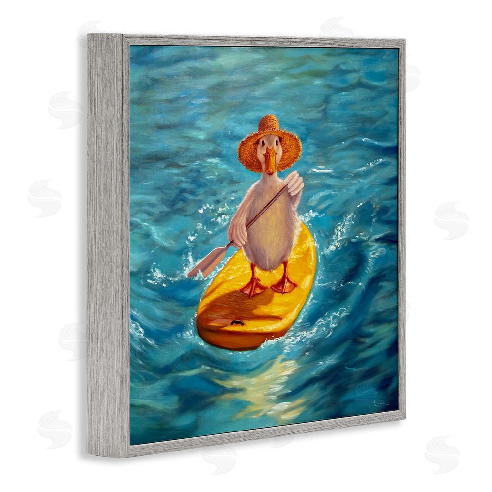 Lucia Heffernan The Paddler Duck with Straw Hat Gray Framed Giclee Wall Art Print