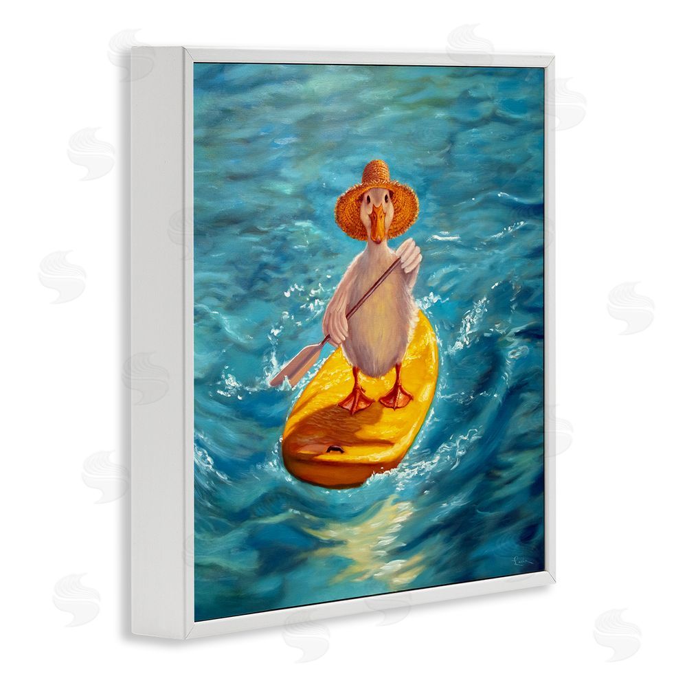 Lucia Heffernan The Paddler Duck with Straw Hat White Framed Giclee Wall Art Print