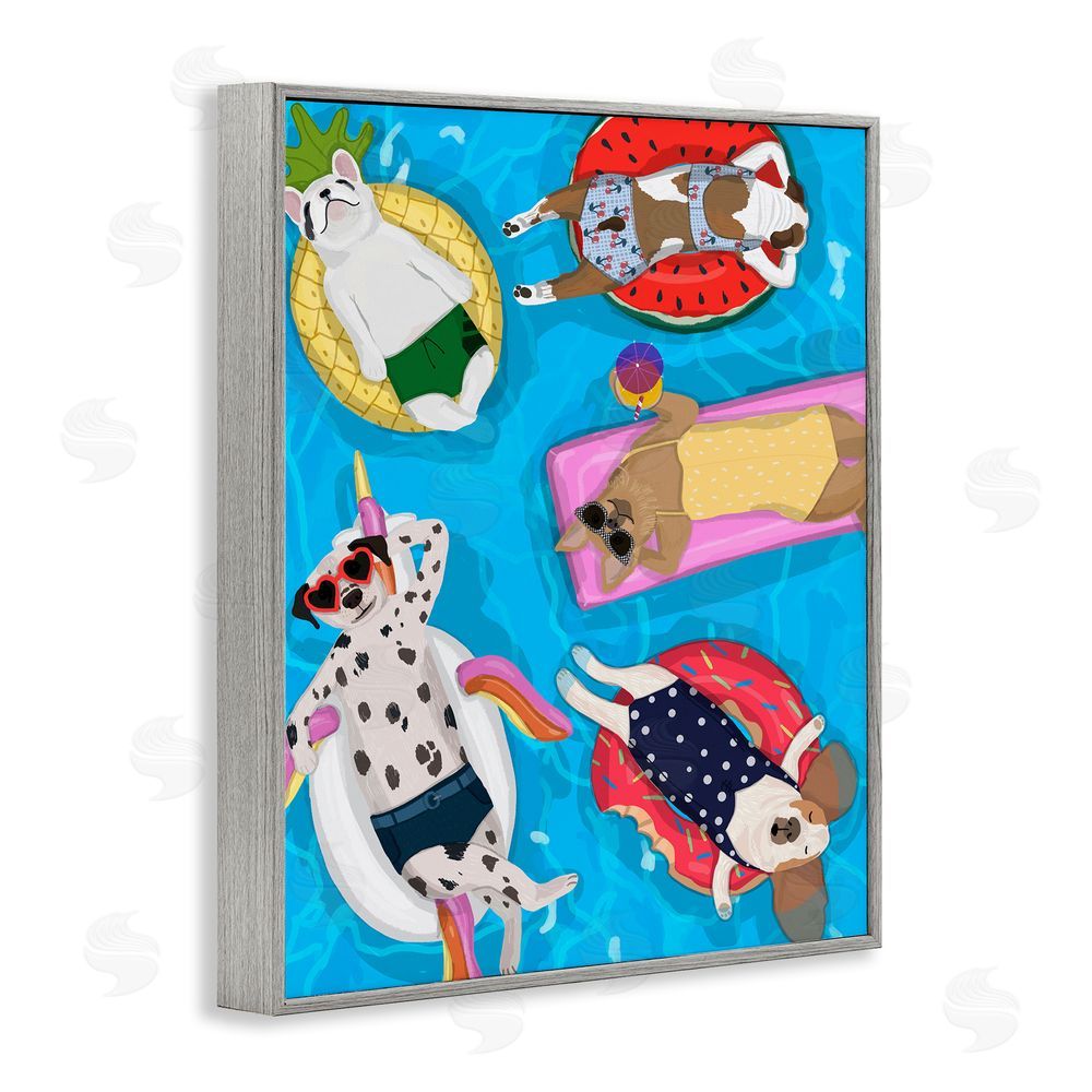 Hanna Melin Summer Sunbathing Dogs Gray Framed Giclee Wall Art Print