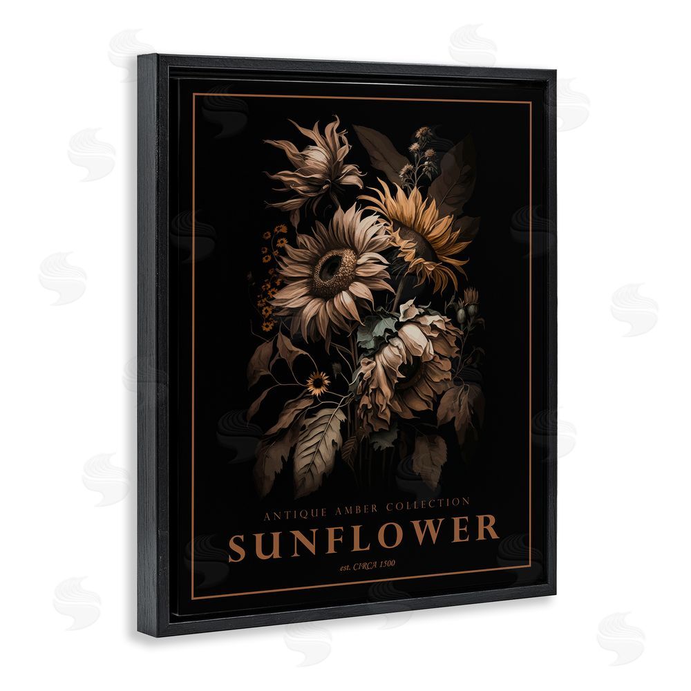 Christopher Giampietro Antique Sunflower Bushel Black Floating Frame Canvas Wall Art Print