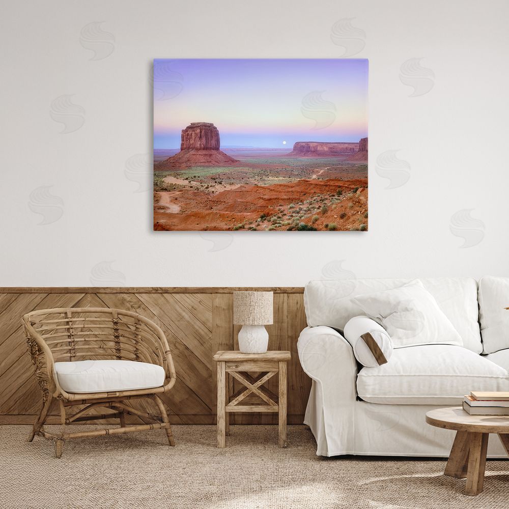 Dennis Frates Moonrise Over Monument Valley Stretched Canvas Wall Art in Room