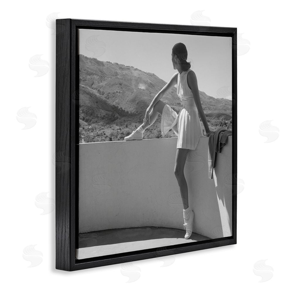 Toni Frissell Woman In Tennis Outfit Black Floating Frame Canvas Wall Art Print