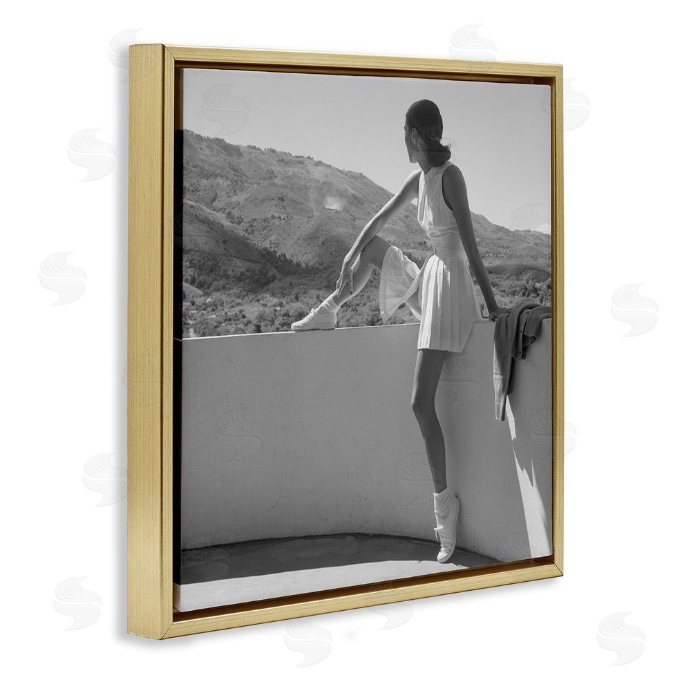 Toni Frissell Woman In Tennis Outfit Gold Floating Frame Canvas Wall Art Print