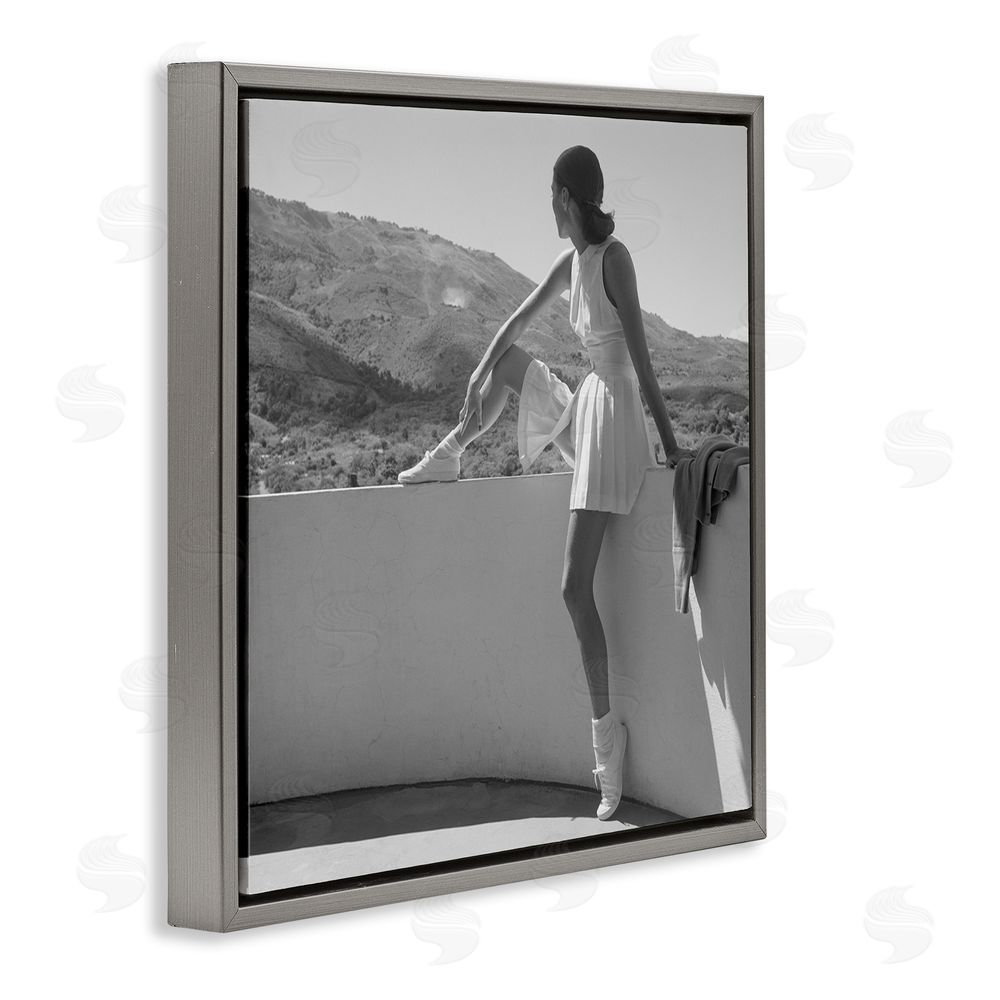 Toni Frissell Woman In Tennis Outfit Gray Floating Frame Canvas Wall Art Print
