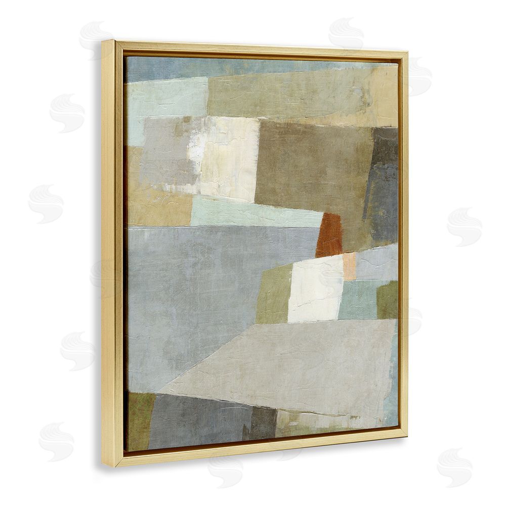 Suzanne Nicoll Causeway Neutral Geometrics Gold Floating Frame Canvas Wall Art Print
