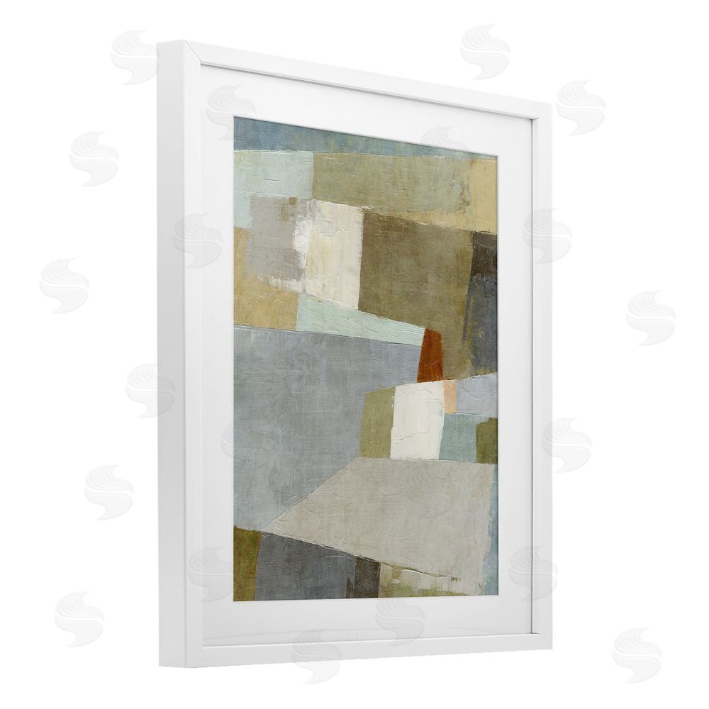 Suzanne Nicoll Causeway Neutral Geometrics White Framed Print Under Glass Wall Art