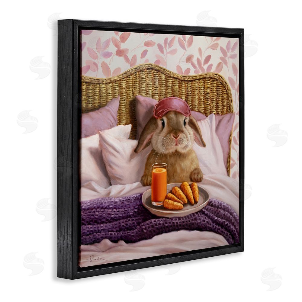 Lucia Heffernan Hoppy Meal Bunny in Bed Black Floating Frame Canvas Wall Art