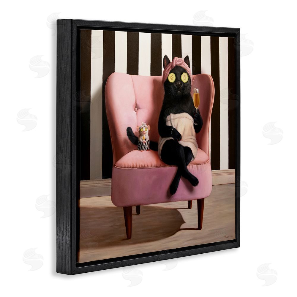 Lucia Heffernan Pamper Party Cat Black Floating Frame Canvas Wall Art Print