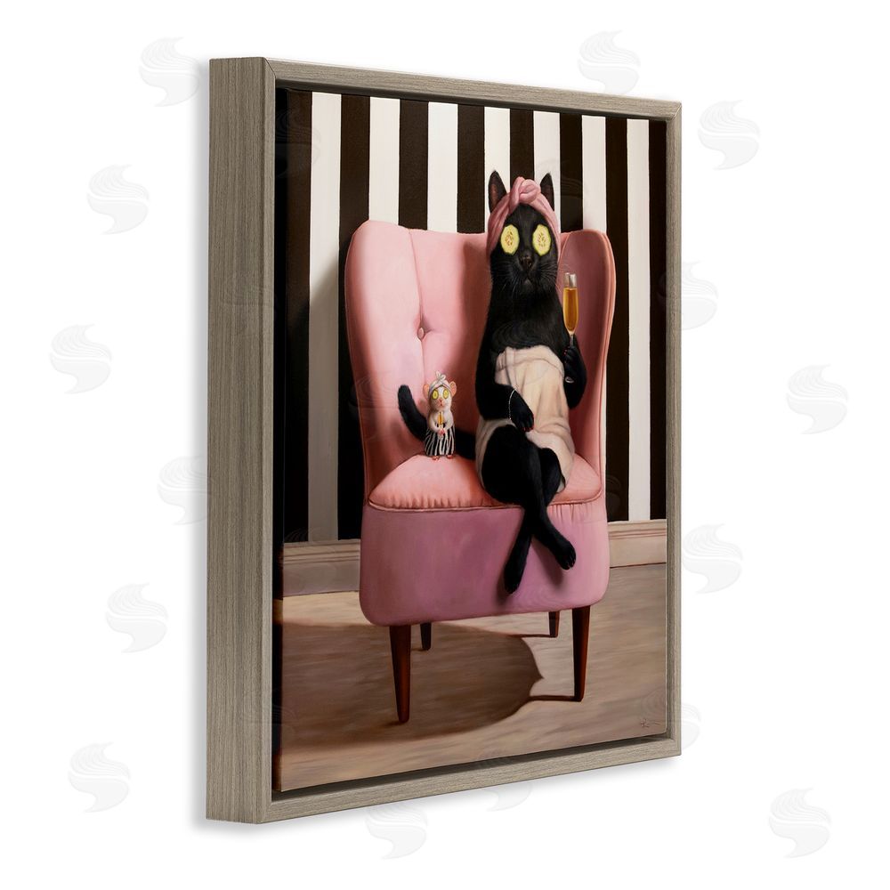 Lucia Heffernan Pamper Party Cat Brown Floating Frame Canvas Wall Art Print