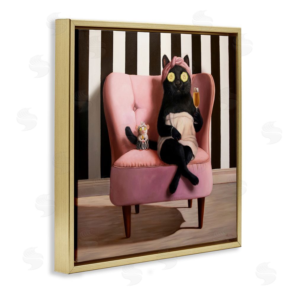 Lucia Heffernan Pamper Party Cat Gold Floating Frame Canvas Wall Art Print