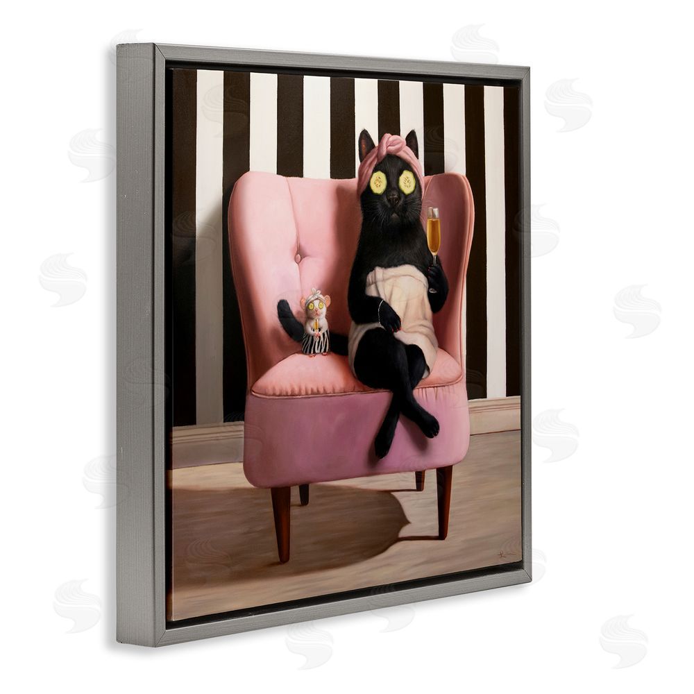 Lucia Heffernan Pamper Party Cat Gray Floating Frame Canvas Wall Art Print