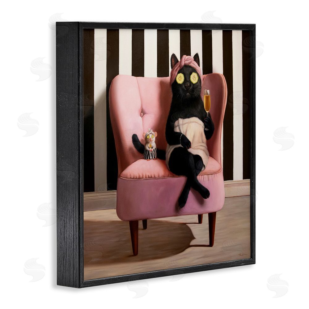 Lucia Heffernan Pamper Party Cat Black Framed Giclee Wall Art Print
