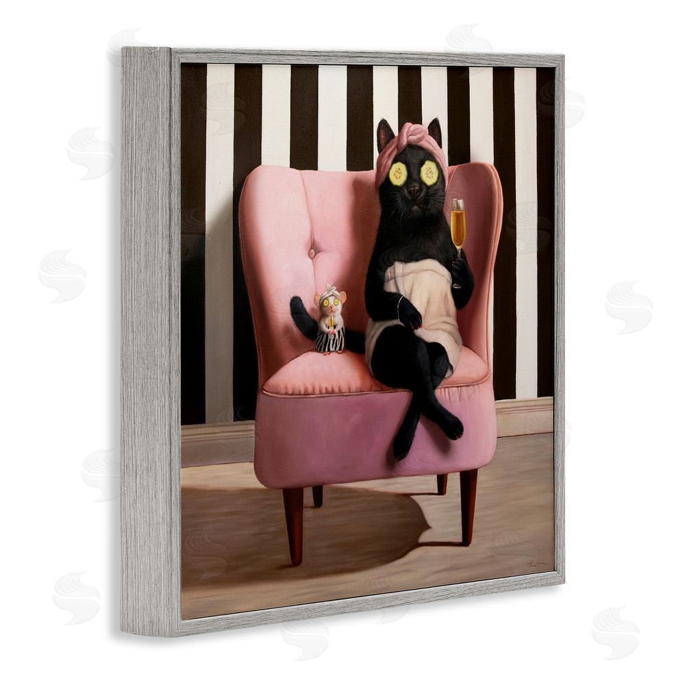 Lucia Heffernan Pamper Party Cat Gray Framed Giclee Wall Art Print