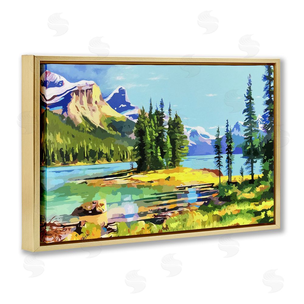 John Jaster Alpine Mountain Solitude Gold Floating Frame Canvas Wall Art Print