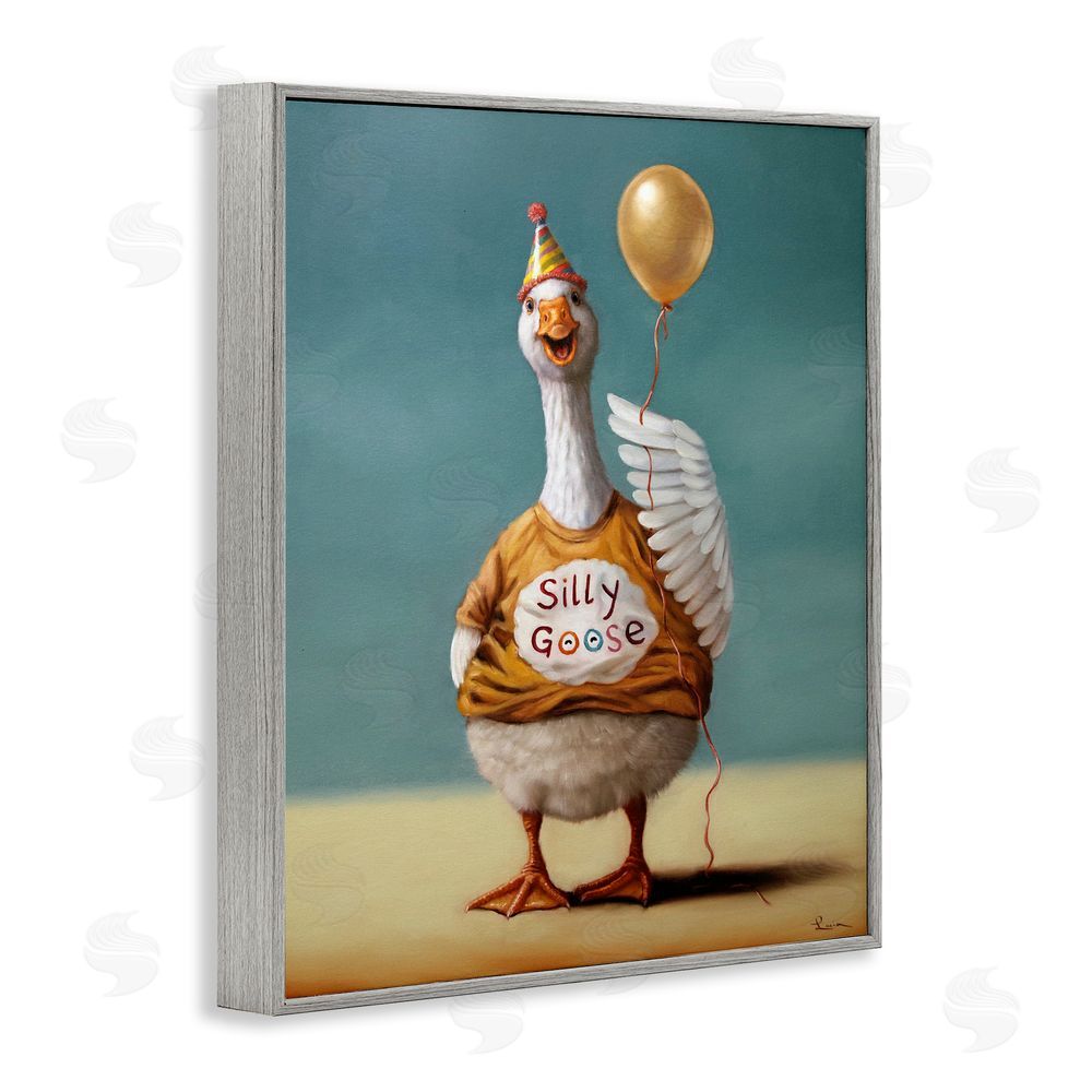 Lucia Heffernan Silly Goose with Balloon Gray Framed Giclee Wall Art Print