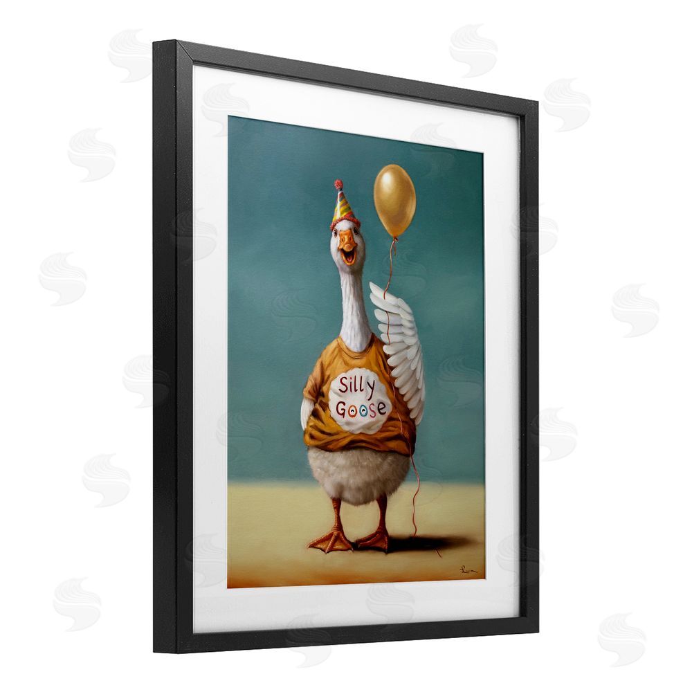 Lucia Heffernan Silly Goose with Balloon Black Framed Print Under Glass Wall Art