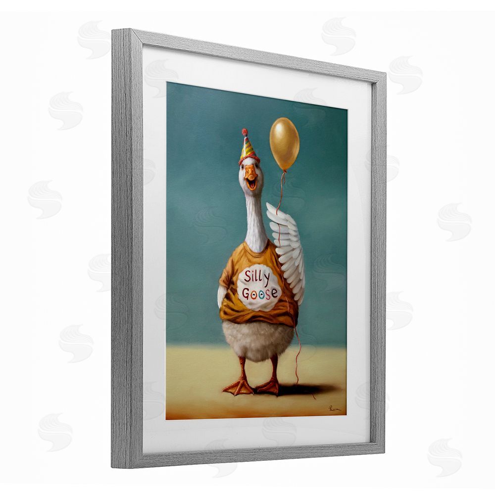 Lucia Heffernan Silly Goose with Balloon Gray Framed Print Under Glass Wall Art
