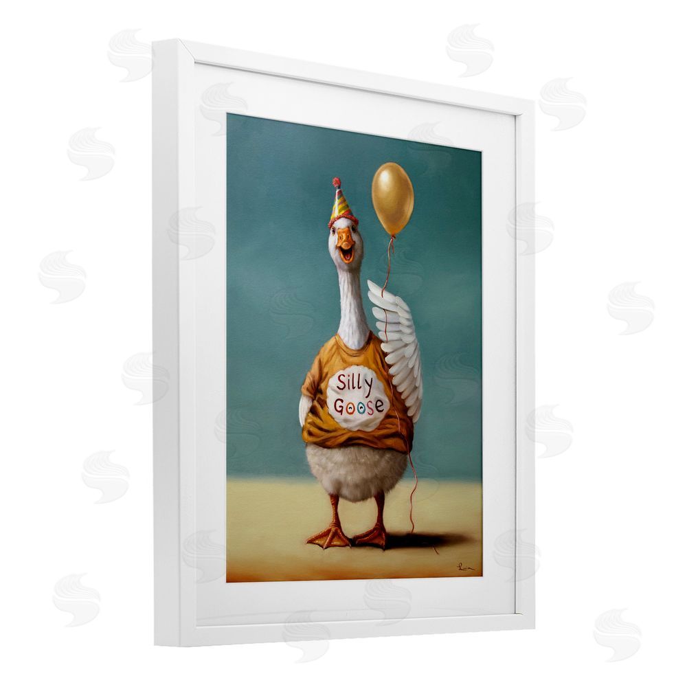 Lucia Heffernan Silly Goose with Balloon White Framed Print Under Glass Wall Art