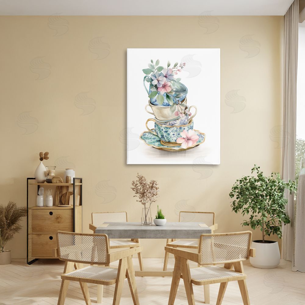 Kim Allen Floral Teacup Chinoiserie Stretched Canvas Wall Art in Room