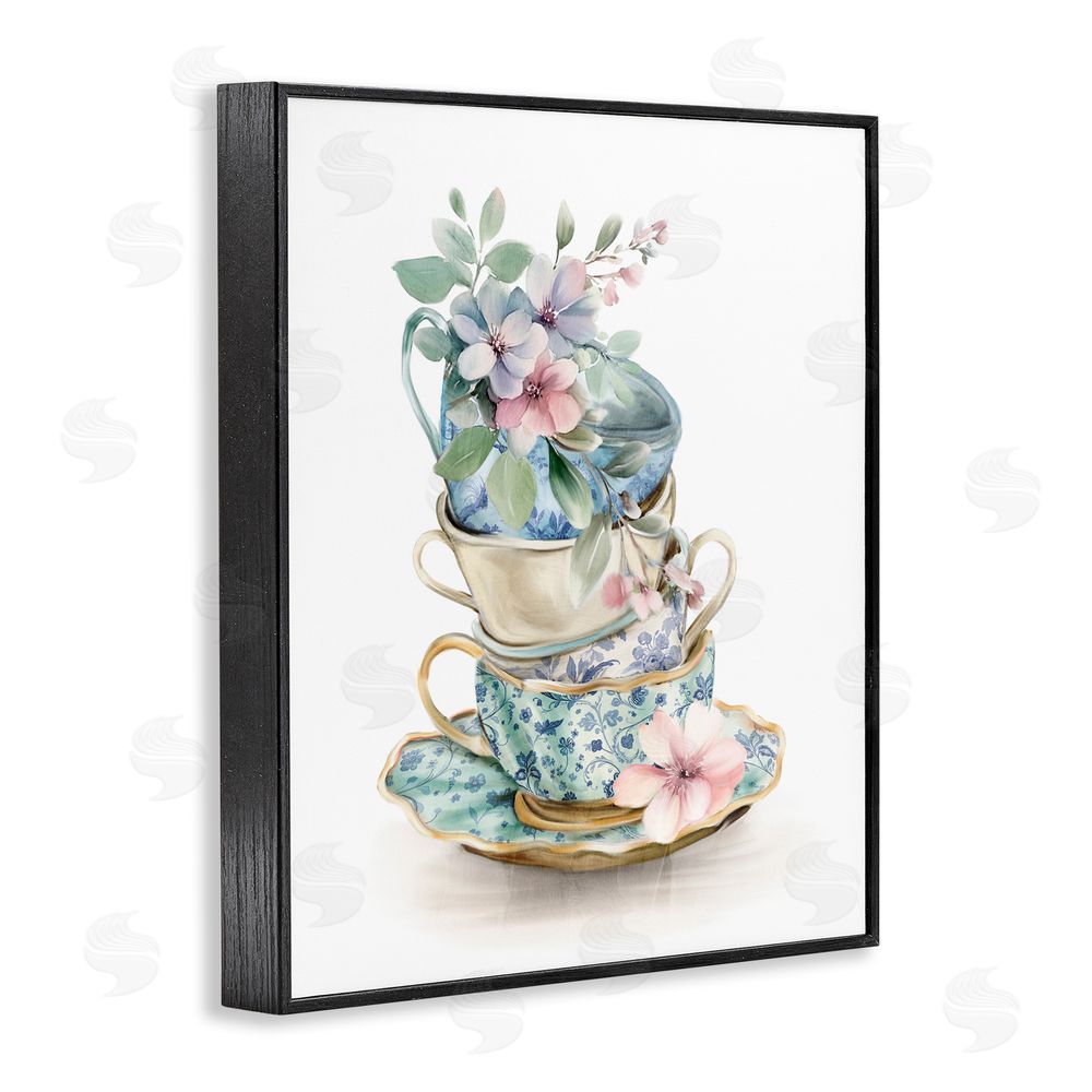 Kim Allen Floral Teacup Chinoiserie Blacked Framed Giclee Wall Art Print