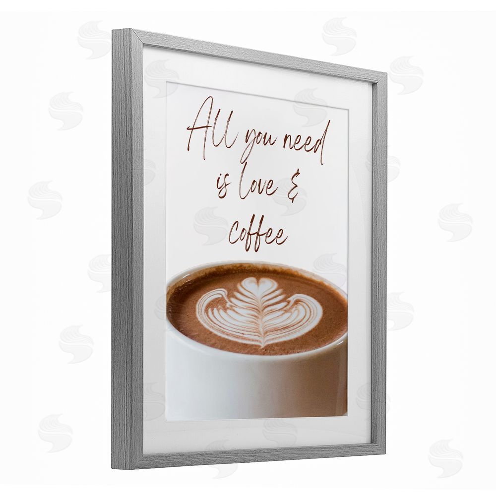 Jesse Keith All You Need Love & Coffee Gray Framed Print Under Glass Wall Art