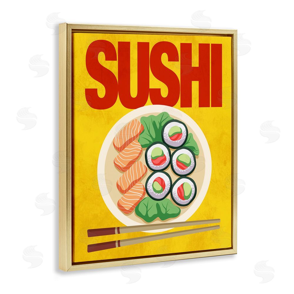 Marcus Prime Bright Sushi & Chopsticks Gold Floating Frame Canvas Wall Art Print