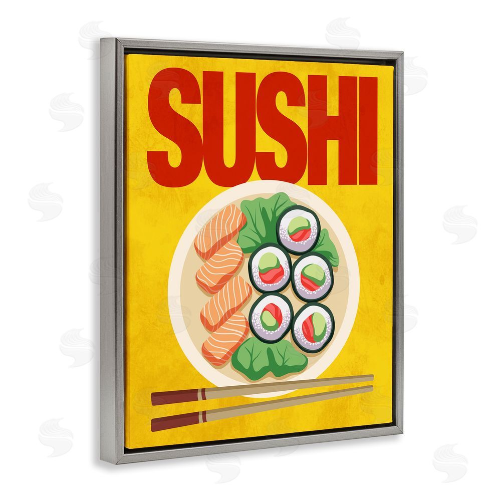Marcus Prime Bright Sushi & Chopsticks Gray Floating Frame Canvas Wall Art Print