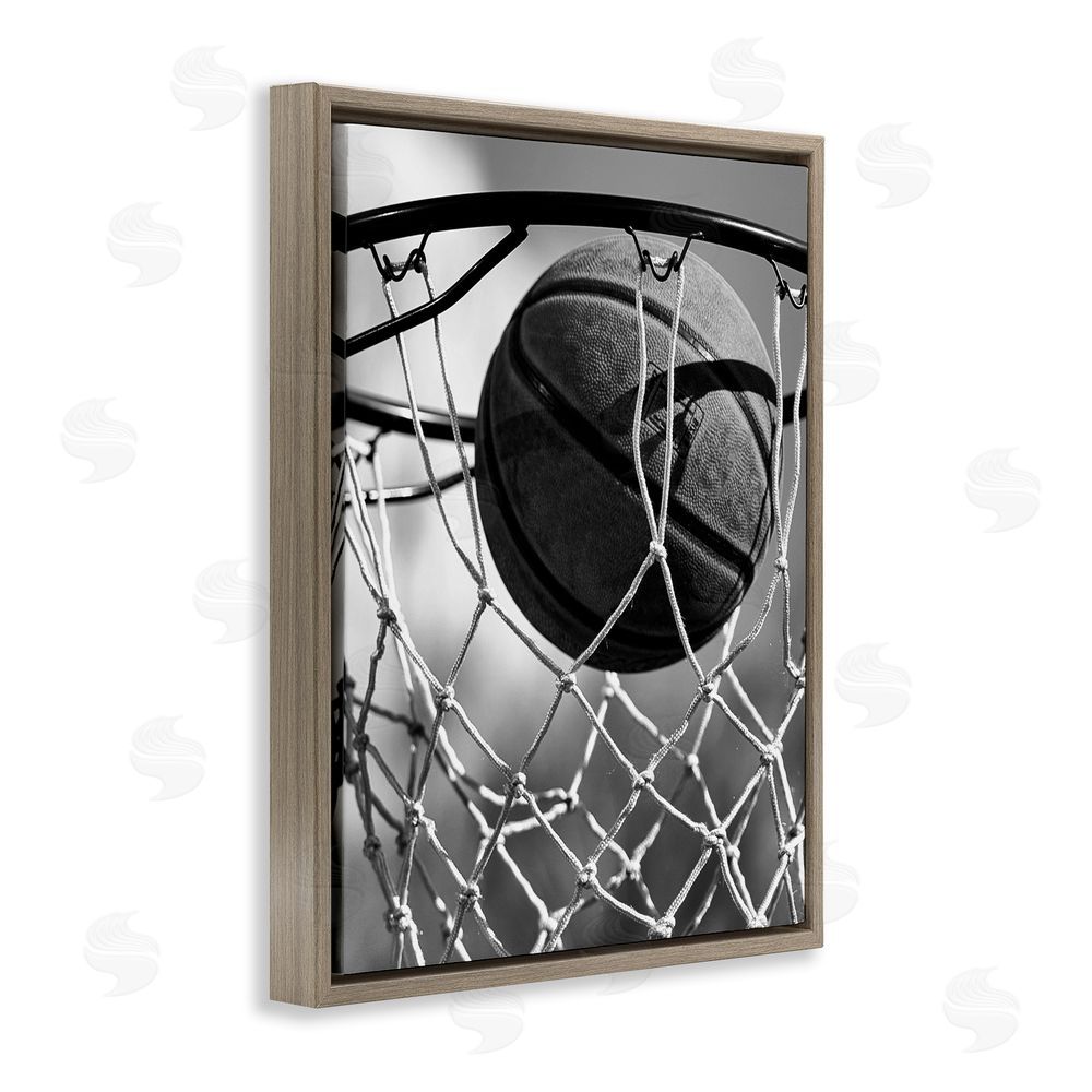Marcus Prime Winning Basket Shot Brown Floating Frame Canvas Wall Art Print