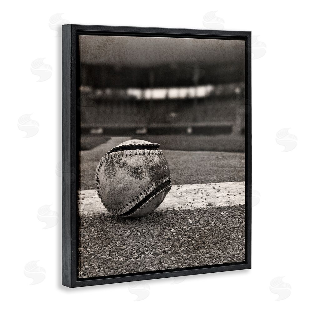 Marcus Prime Vintage Sports Weathered Baseball Black Floating Frame Canvas Wall Art Print