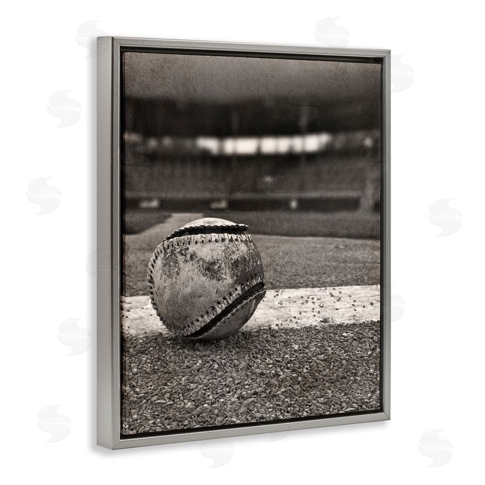 Marcus Prime Vintage Sports Weathered Baseball Gray Floating Frame Canvas Wall Art Print