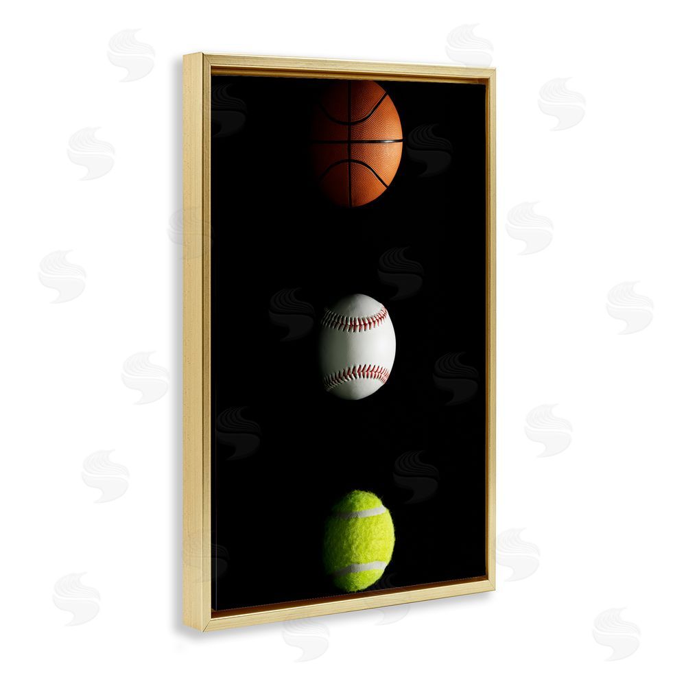 Jesse Keith Sports Balls Spotlight Gold Floating Frame Canvas Wall Art Print