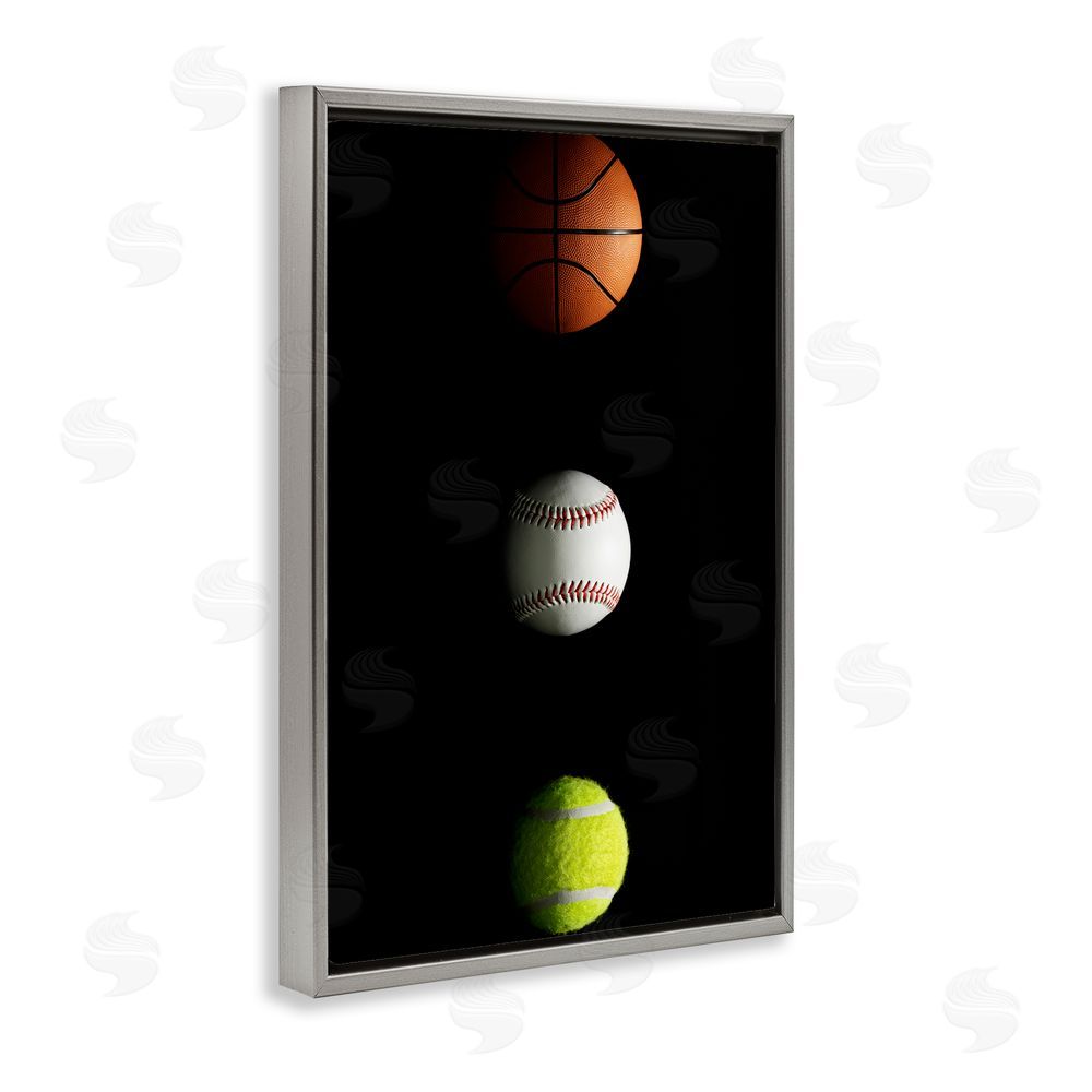 Jesse Keith Sports Balls Spotlight Gray Floating Frame Canvas Wall Art Print