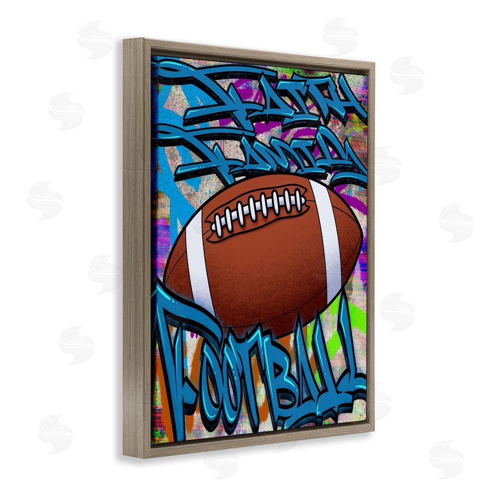 Marcus Prime Faith Family Football Graffiti Brown Floating Frame Canvas Wall Art Print