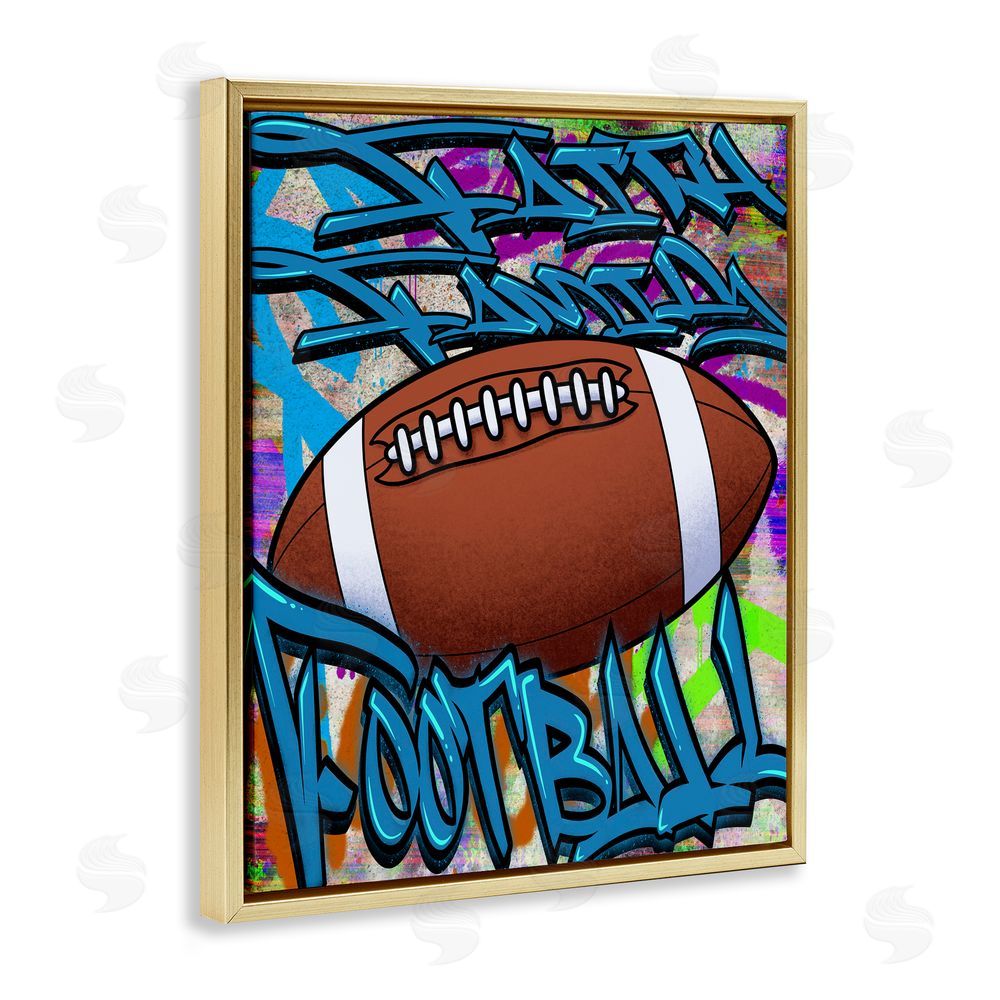 Marcus Prime Faith Family Football Graffiti Gold Floating Frame Canvas Wall Art Print