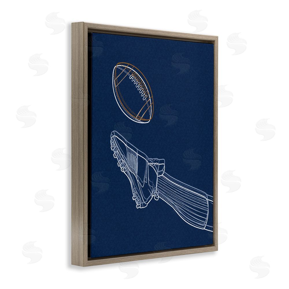 Marcus Prime Football Lines Contour Brown Floating Frame Canvas Wall Art Print